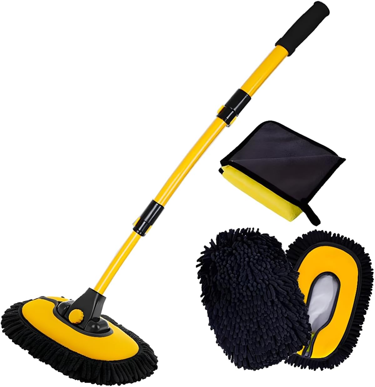 Car Wash Brush with Long Handle, Microfiber Towels Car Wash Kit Cleaning Supplies, Car Wash Mop