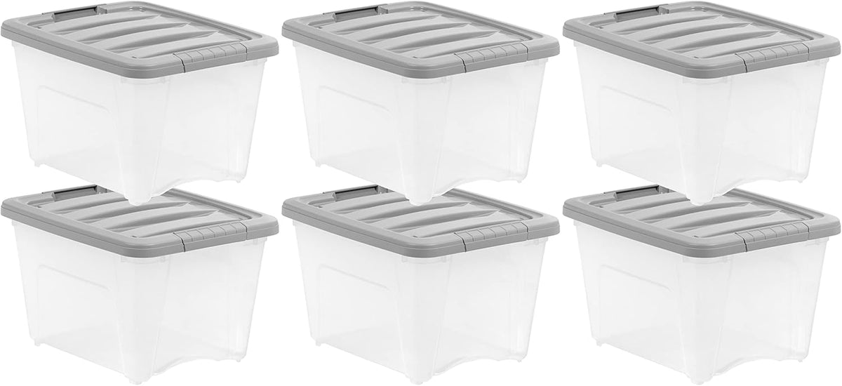 Amazon Basics Plastic Storage Containers with Secure Latching Lids, Stackable Organization Bins