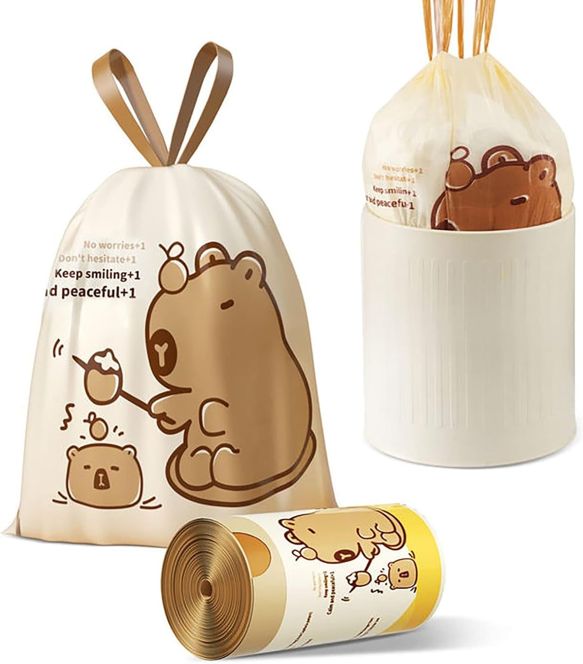 VOK 4 Gallon Trash Bags with Capybara Printed, Drawstring Small Garbage Bags, Tear-Resistant &