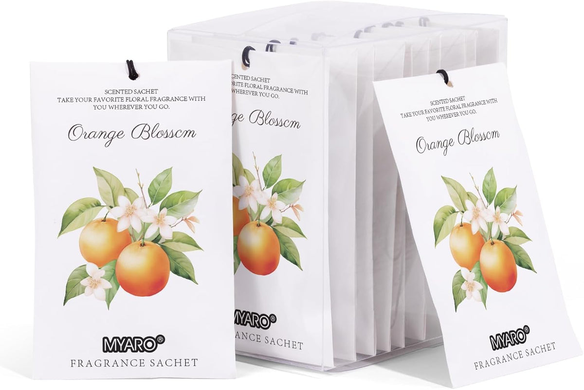 MYARO 12 Packs Orange Blossom Scented Sachets for Drawer and Closet, Long-Lasting Closet Sachet