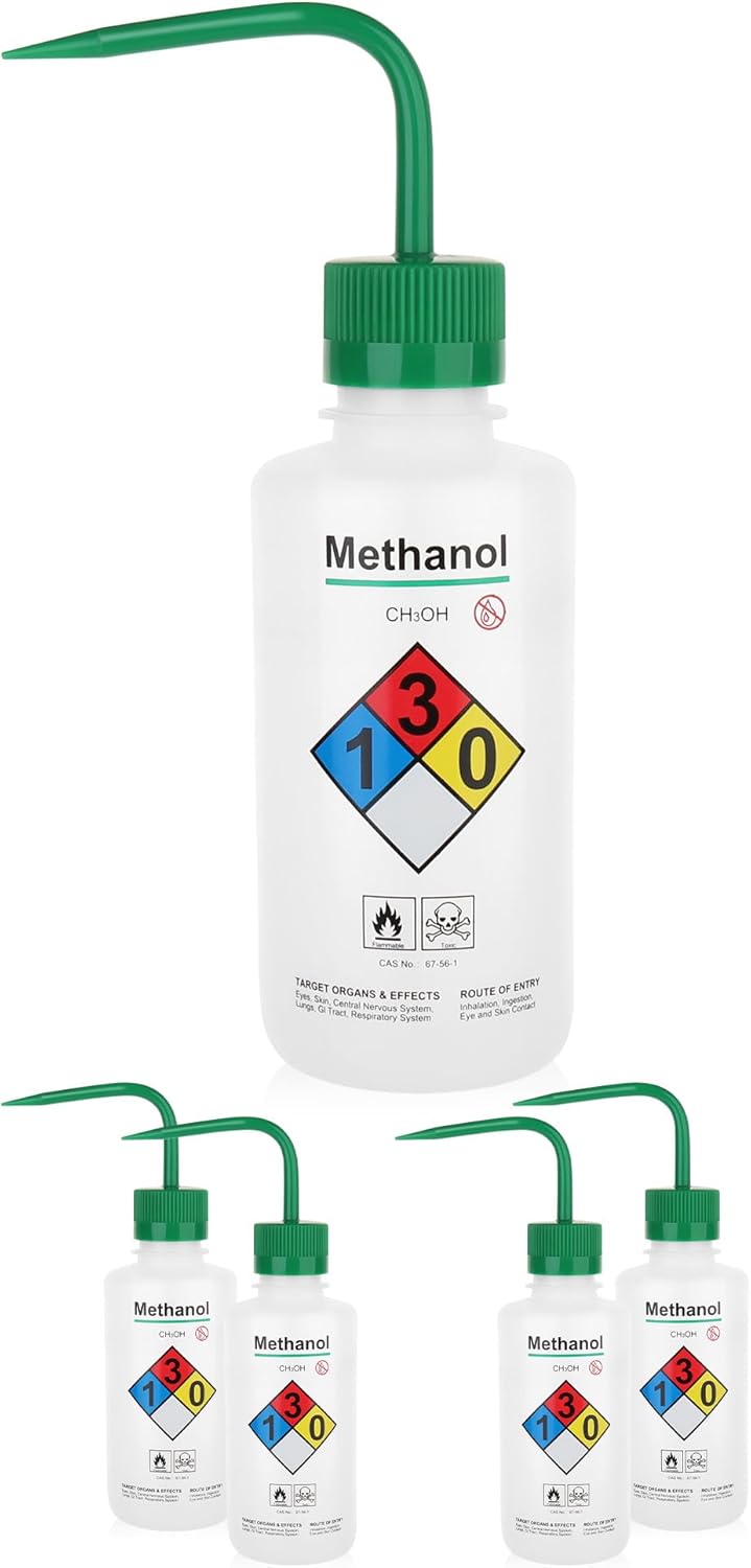 4pcs of Methanol Wash Bottles, Vol.500ml (17oz), Narrow Mouth, Self-Venting Safety Wash Bottles