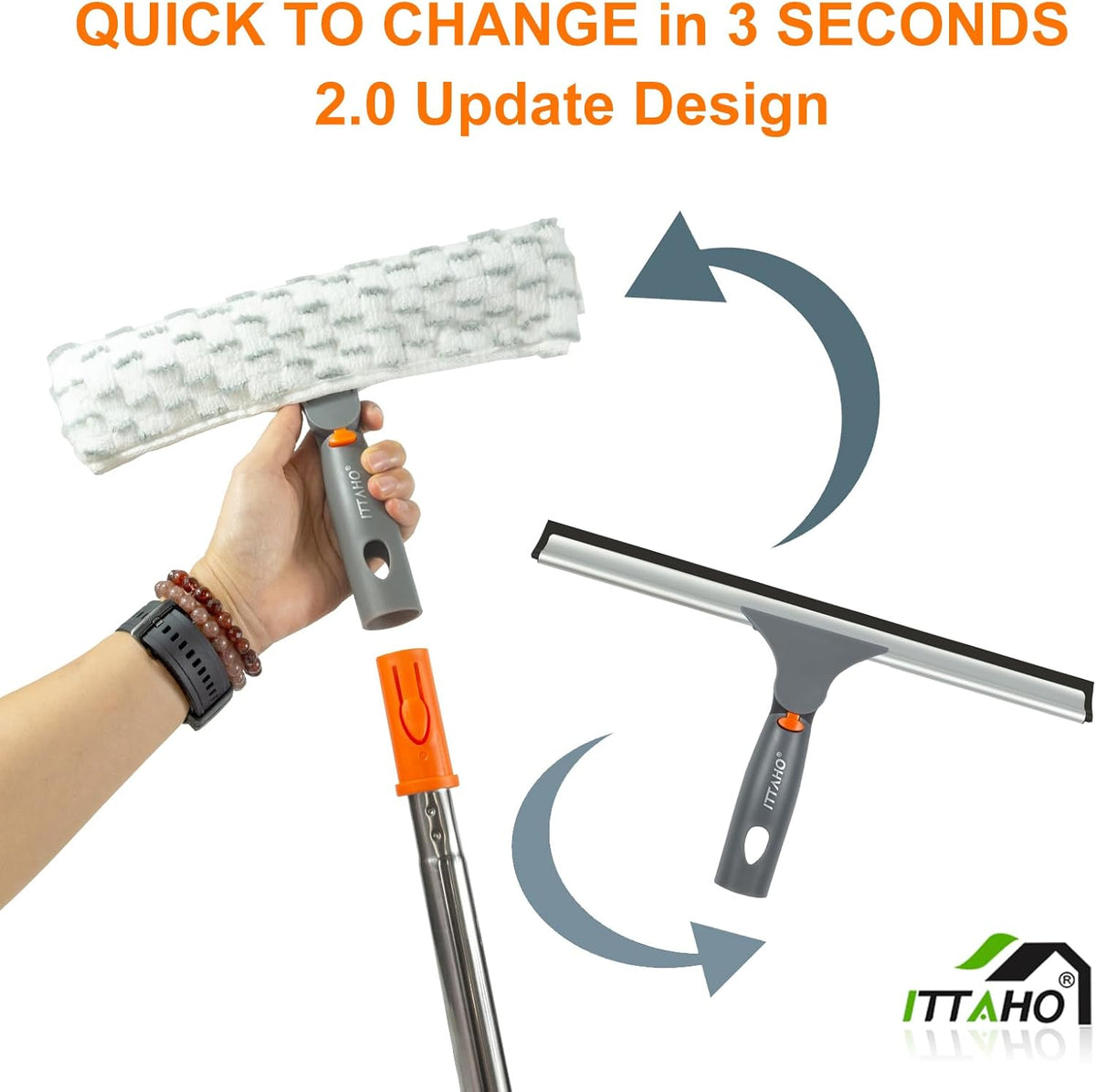 ITTAHO Squeegee for Window Cleaning,12" Squeegee and 11" Microfiber Scrubber Combi with Stainless