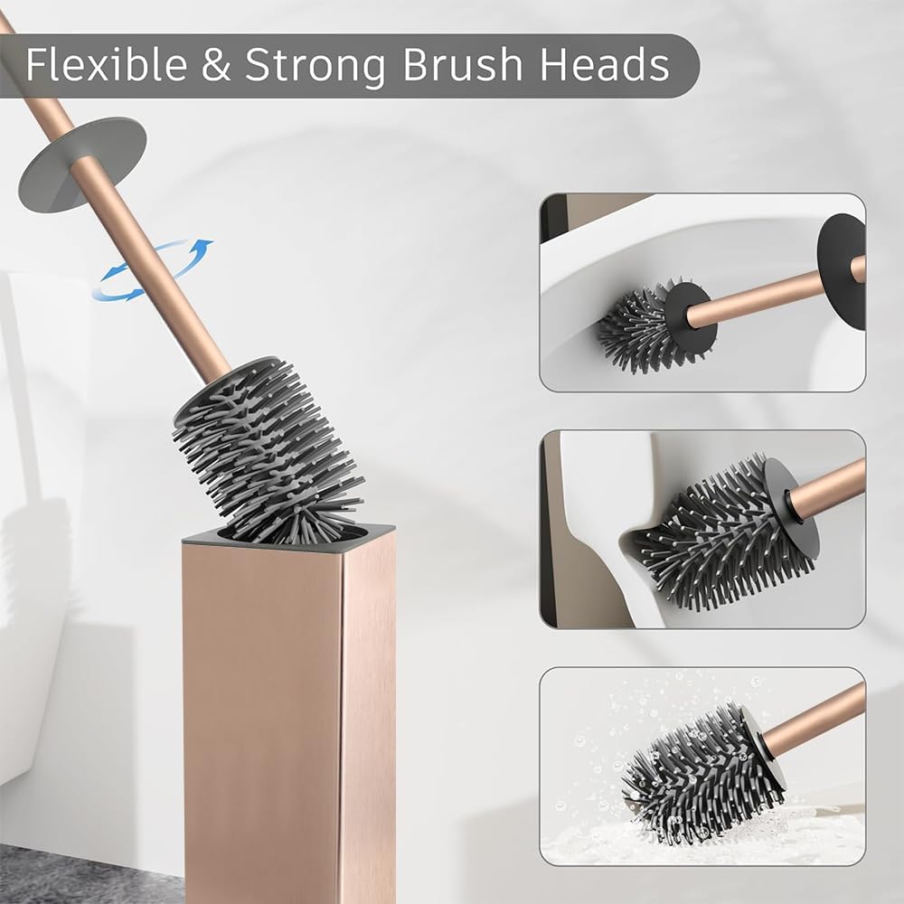 BGL Standing Toilet Brush and Holder Rose Gold Aluminium Toilet Bowl Cleaner Brush and Holder for