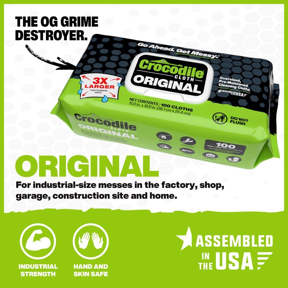Crocodile Cloth Original Cleaning Wipes – 100 (15” x 10”) Hand & Tool Industrial Cleaning Wipes