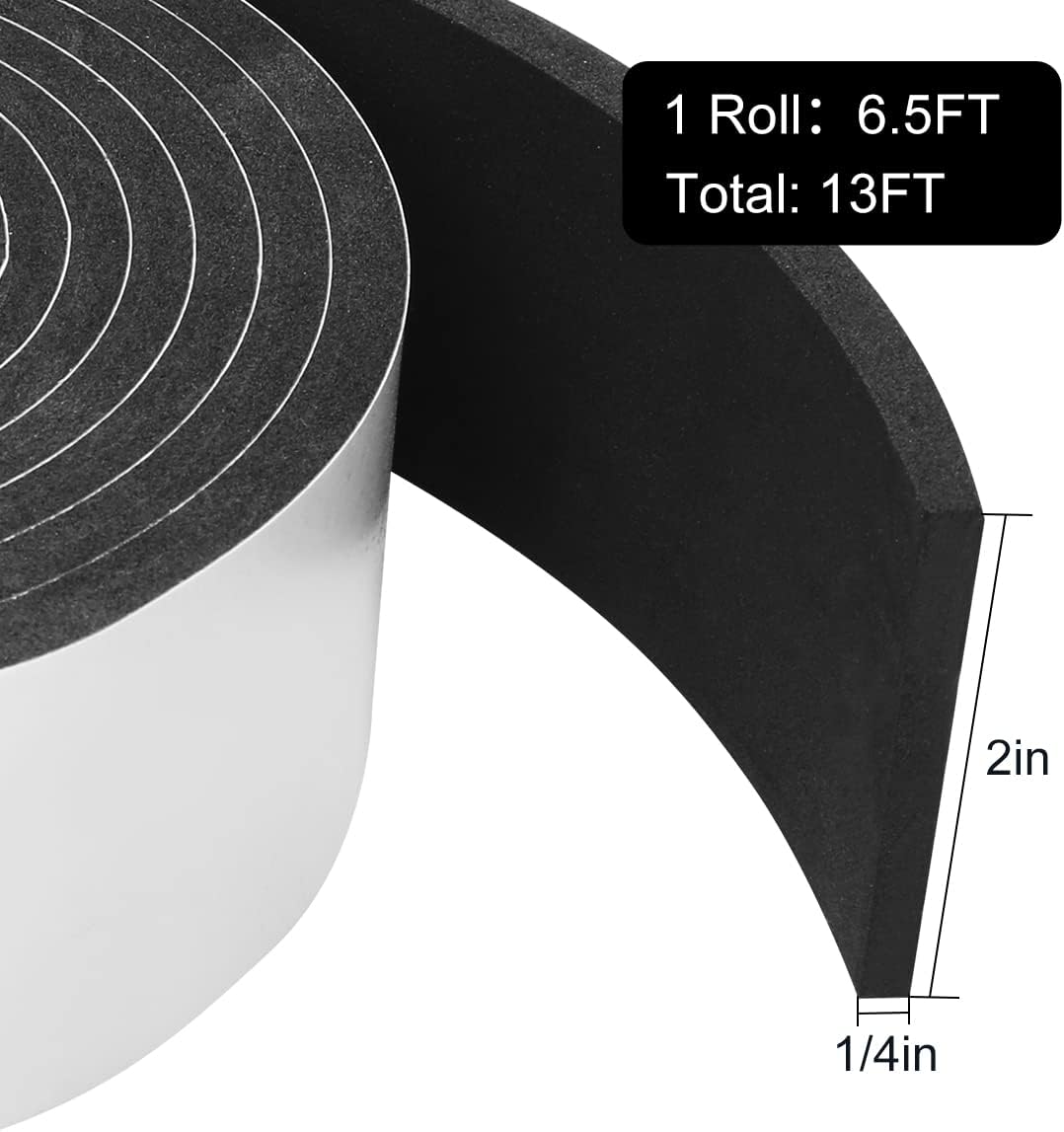 2 Rolls Seal Foam Tape, 2'' W x 1/4'' T Weather Stripping Close Cell Door Sealer, Single Sided