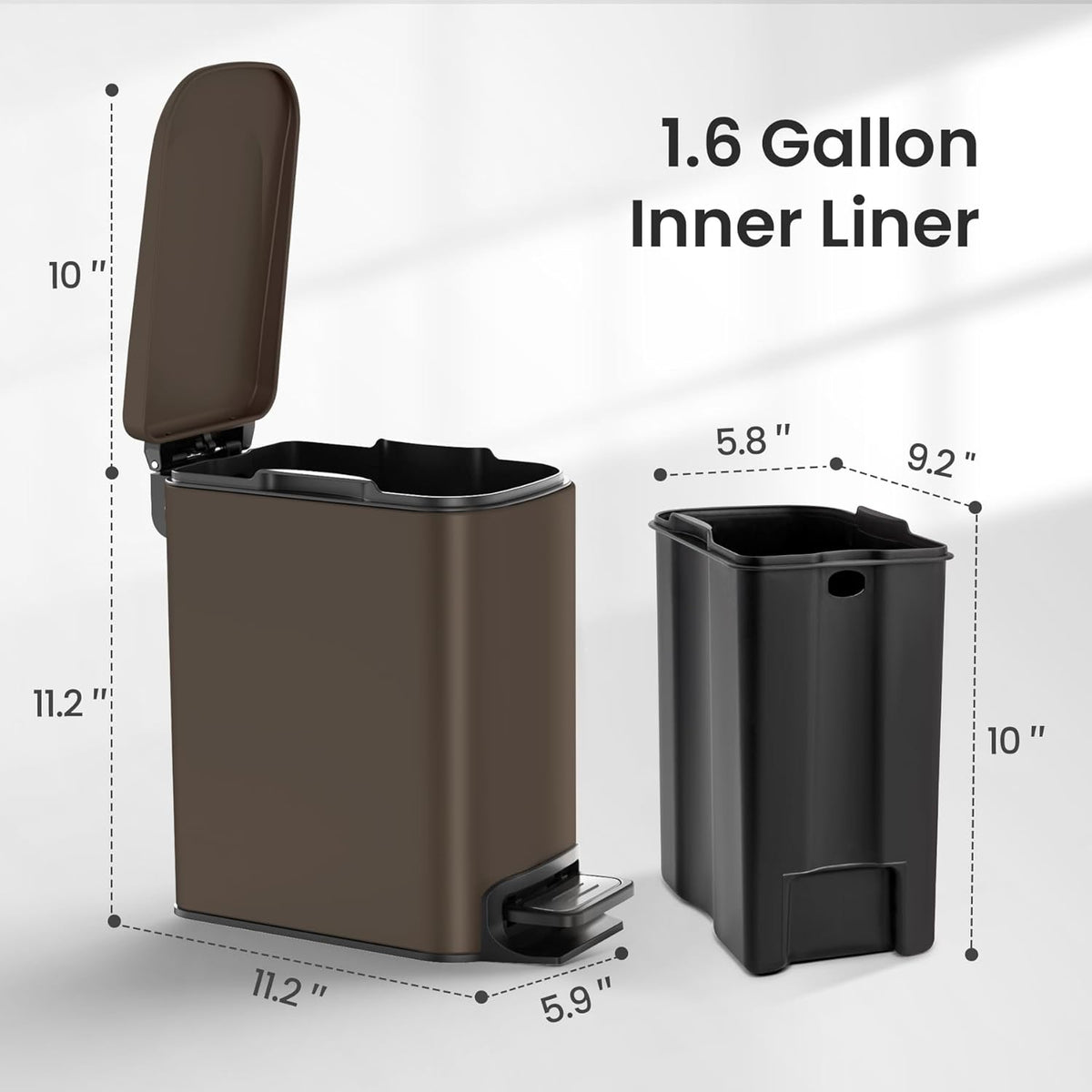 Cesun Small Bathroom Trash Can with Lid Soft Close, Step Pedal, 6 Liter / 1.6 Gallon Stainless