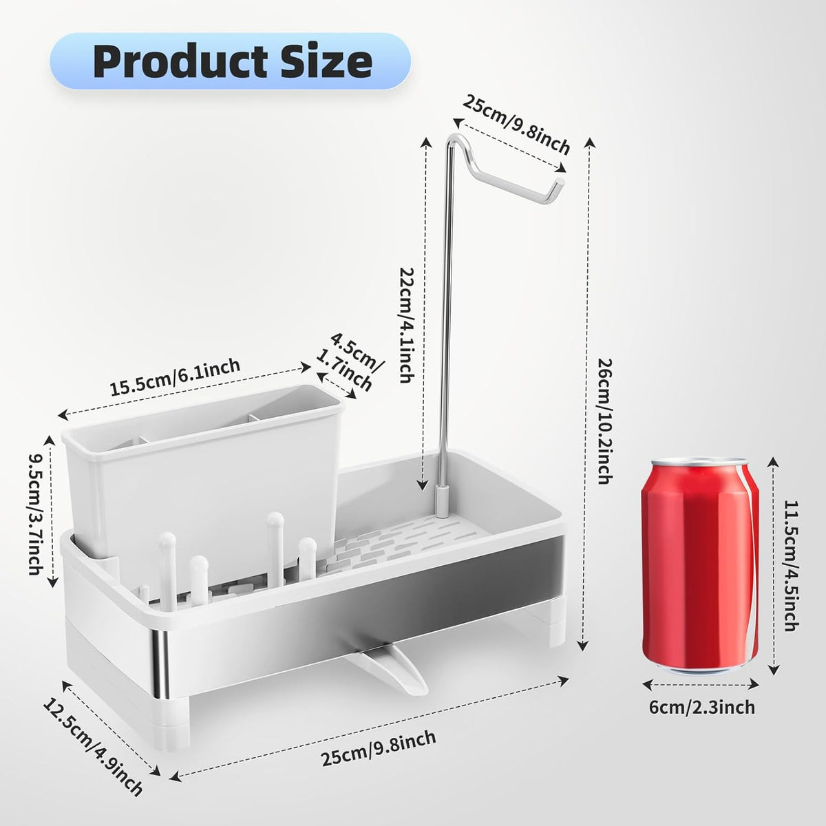 Stainless Steel Sink Caddy, Sponge Holder for Kitchen Sink with Brush Holder & Dishcloth Rack