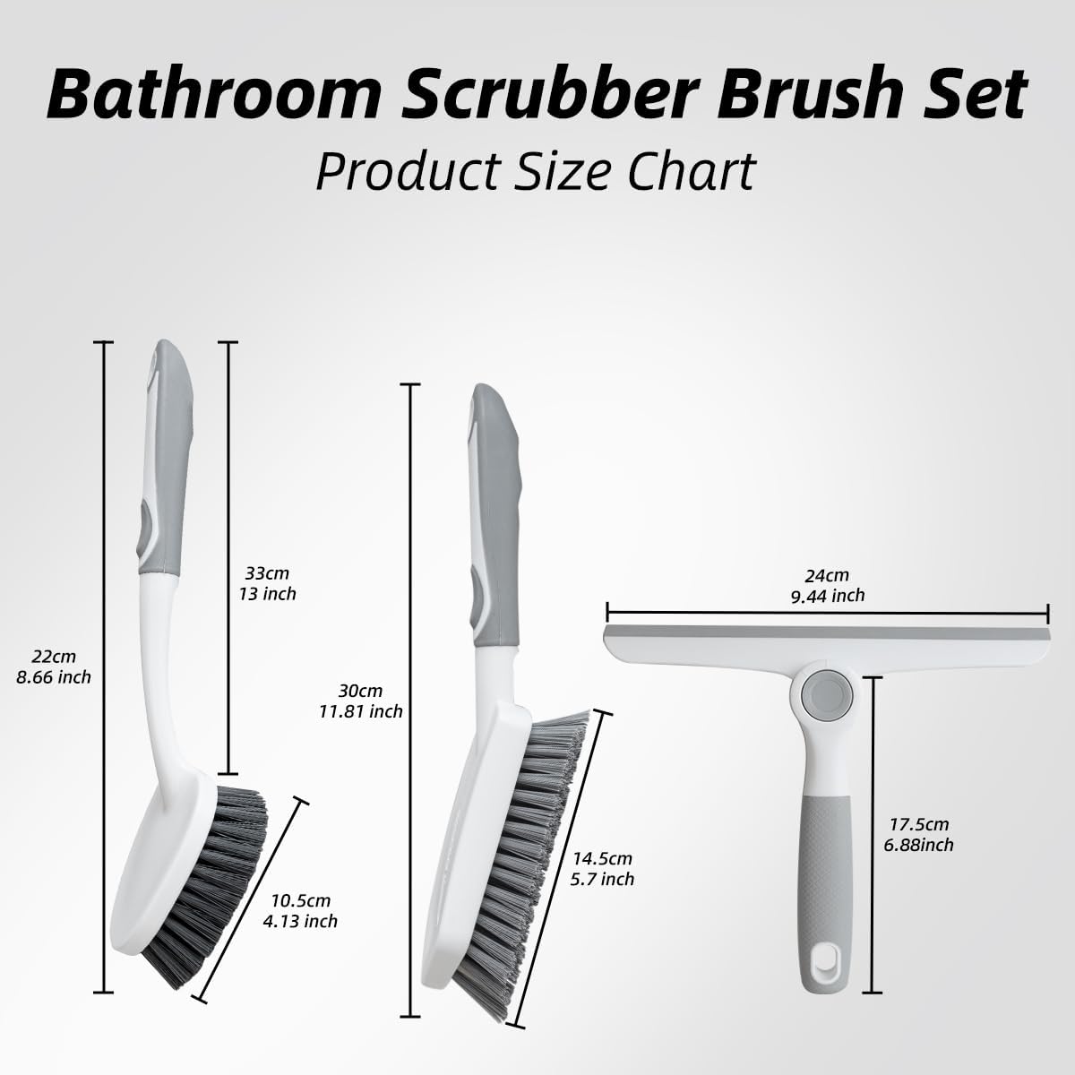 3 Pack Heavy-Duty Scrub Brush Set, Grout Brush, Shower Squeegee, Shower Cleaning Brush with