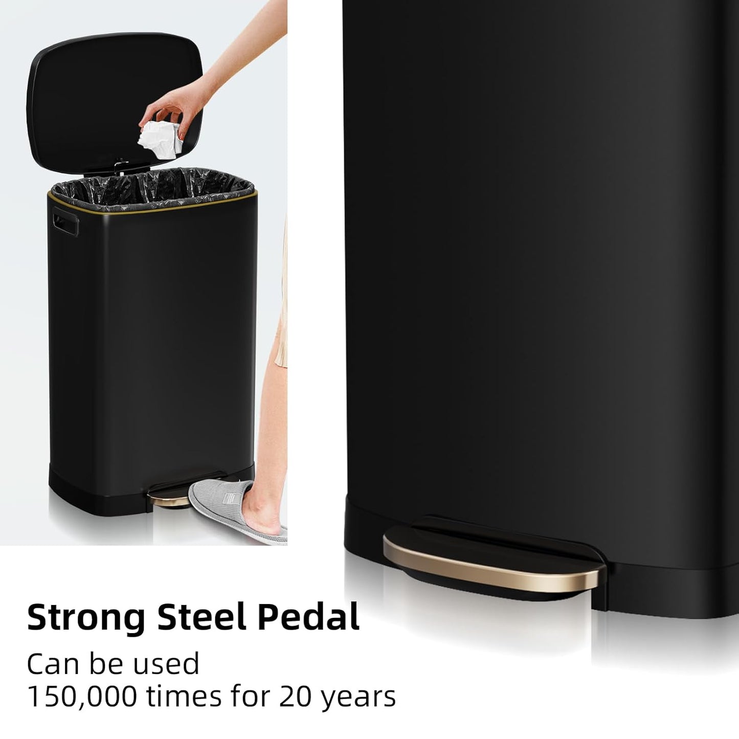 13 Gallon Trash Can with Lid, 50L Fingerprint Proof Stainless Steel Kitchen Trash Can with