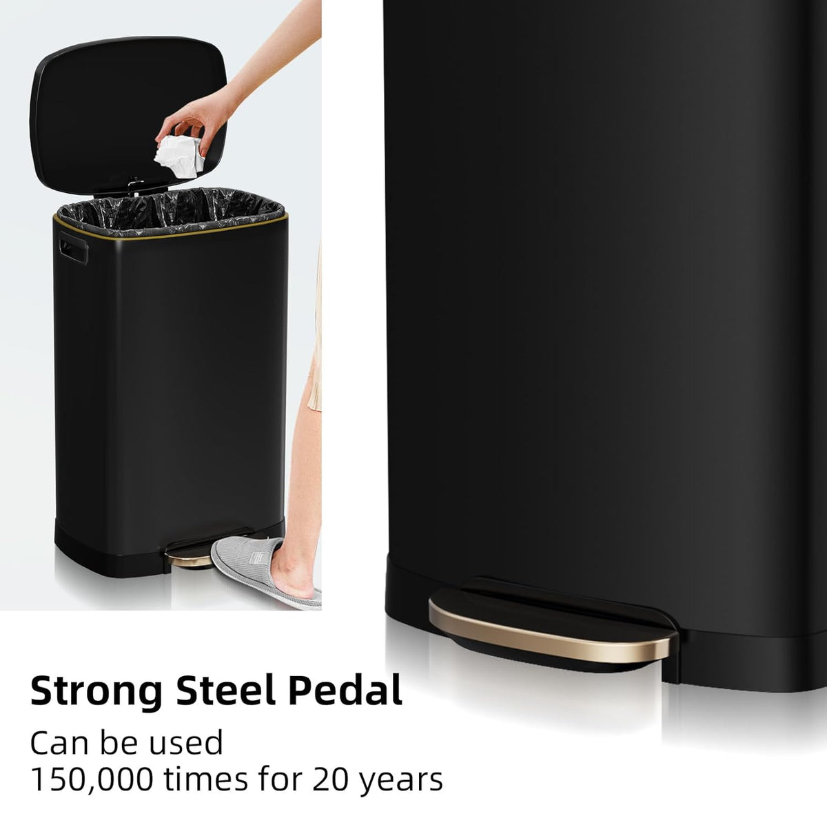 13 Gallon Trash Can with Lid, 50L Fingerprint Proof Stainless Steel Kitchen Trash Can with