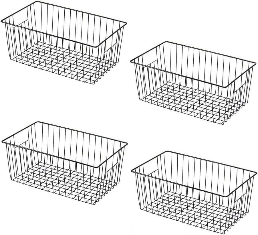 16" L x 12" W Wider Freezer Storage Organizer Baskets Container, Deep Metal Wire Chest Upright