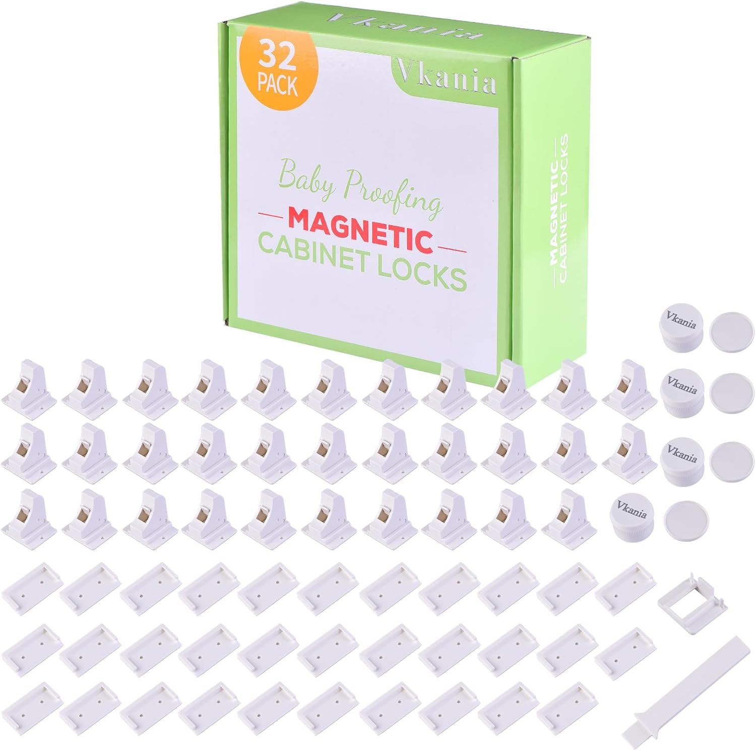 32 Pack Vkania Magnetic Cabinet Locks Baby Proofing - Baby Safety Latches for Drawers and Cabinets