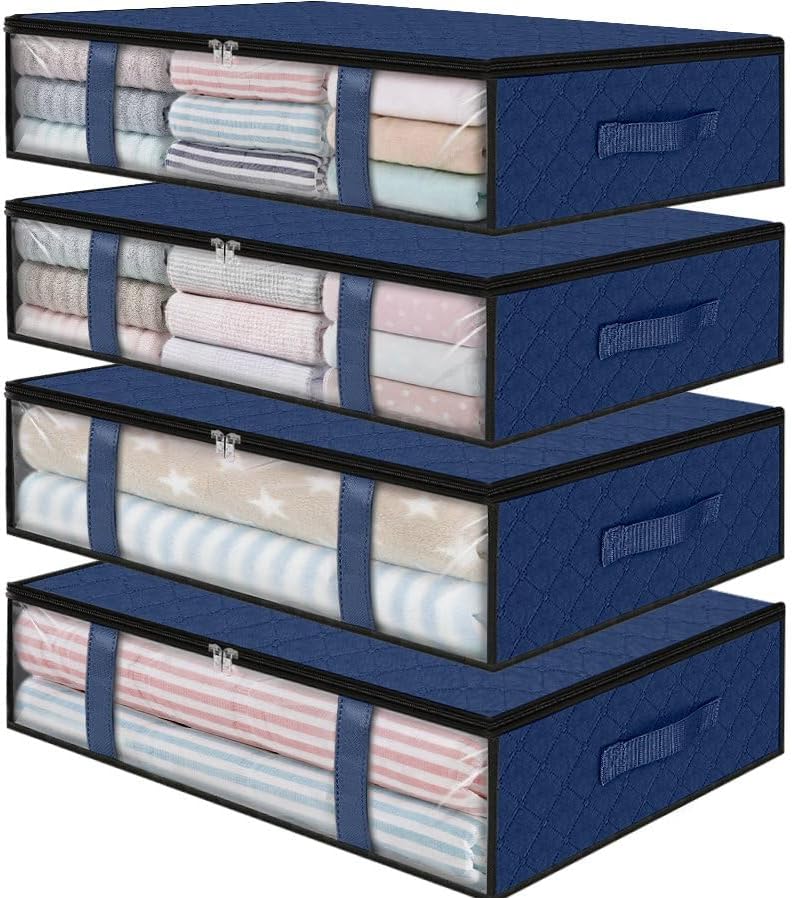 StorageRight Under Bed Storage Bins, 4-Pack 40L Foldable Fabric Storage Bags with Transparent