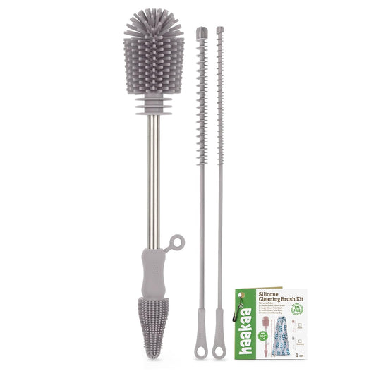 haakaa Silicone Cleaning Brush Kit - SUVA Grey - Bottle Brush for Breast Pumps, Breast Milk