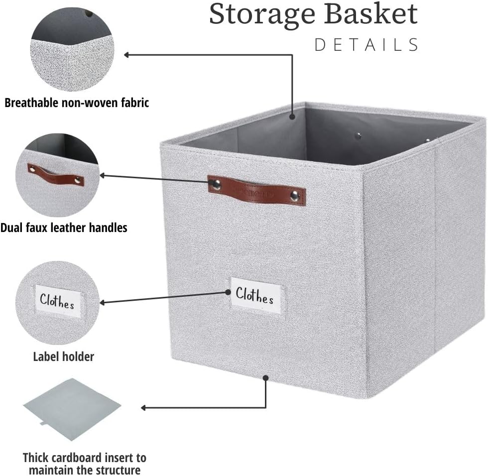 DECOMOMO Storage Cubes, 13x13x13 Storage Cube Bins with Labels, Fabric Organizer Bins (13" / 6pcs