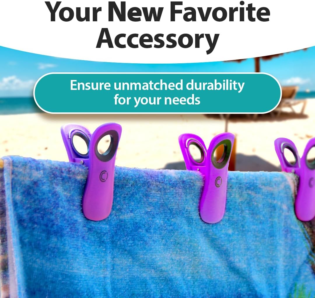 CoreClips Towel Clips for Beach Chairs - Set of 4 Pool Towel Holder Clips for Lounge Chairs on