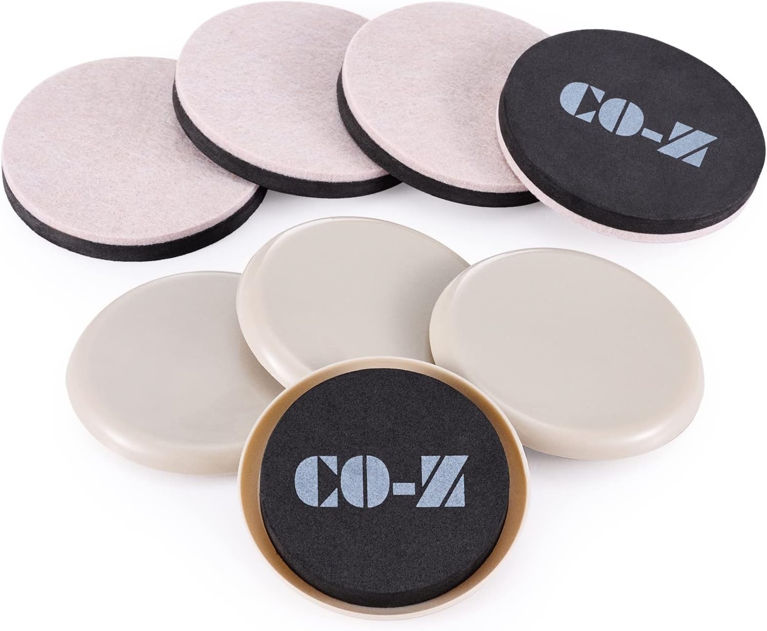 CO-Z Felt Furniture Sliders - 8 Pack with 4 Plastic & 4 Felt Sliders, 3 1/2" Reusable Furniture