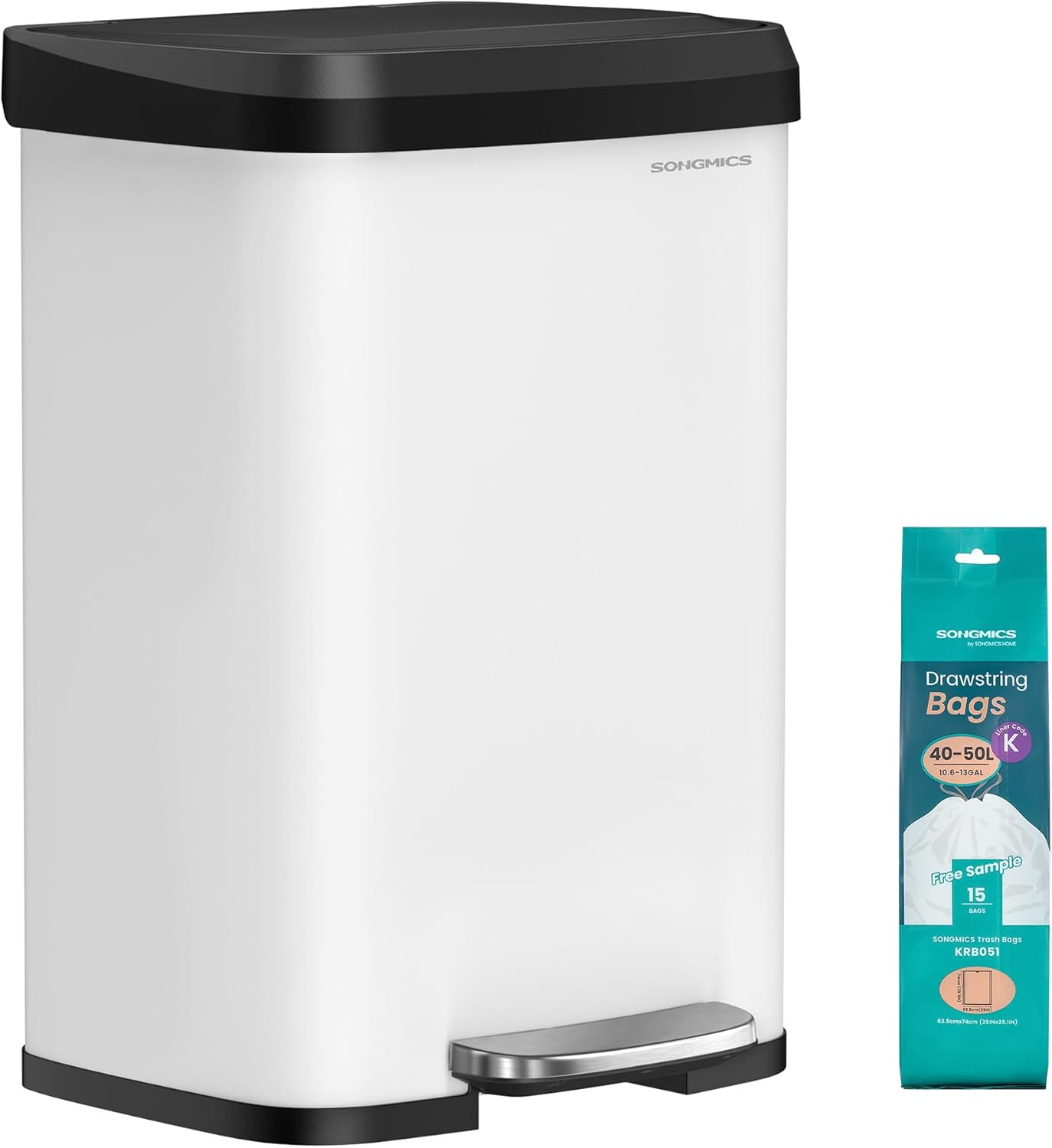 SONGMICS Kitchen Trash Can, 13 Gallon (50 L) Stainless Steel Garbage Can, with Stay-Open Lid and