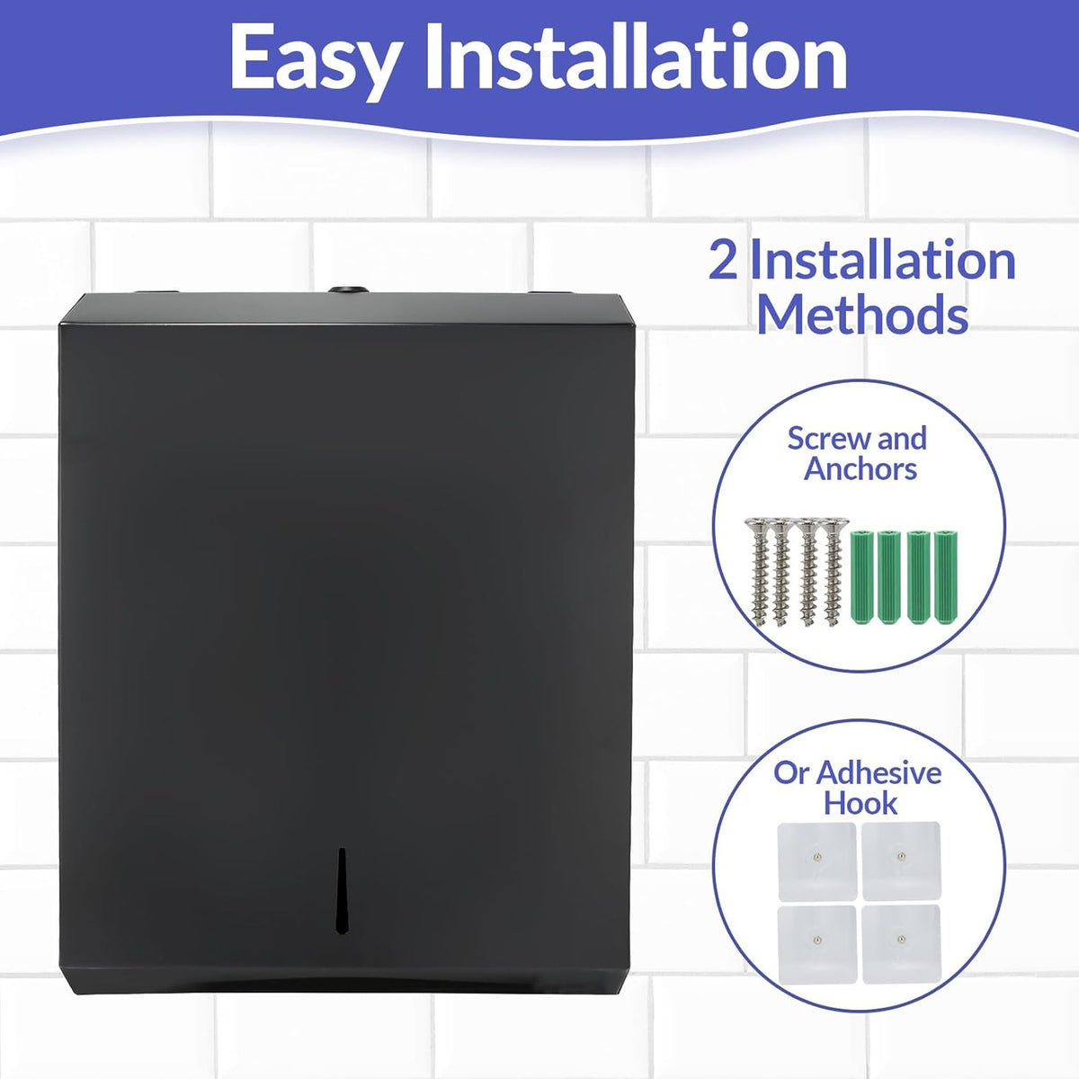 Paper Towel Dispenser Wall Mount, Matte Black Stainless Steel Commercial Paper Towel Holder with