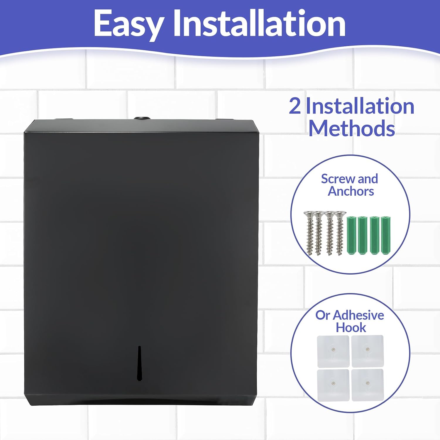 Paper Towel Dispenser Wall Mount, Matte Black Stainless Steel Commercial Paper Towel Holder with