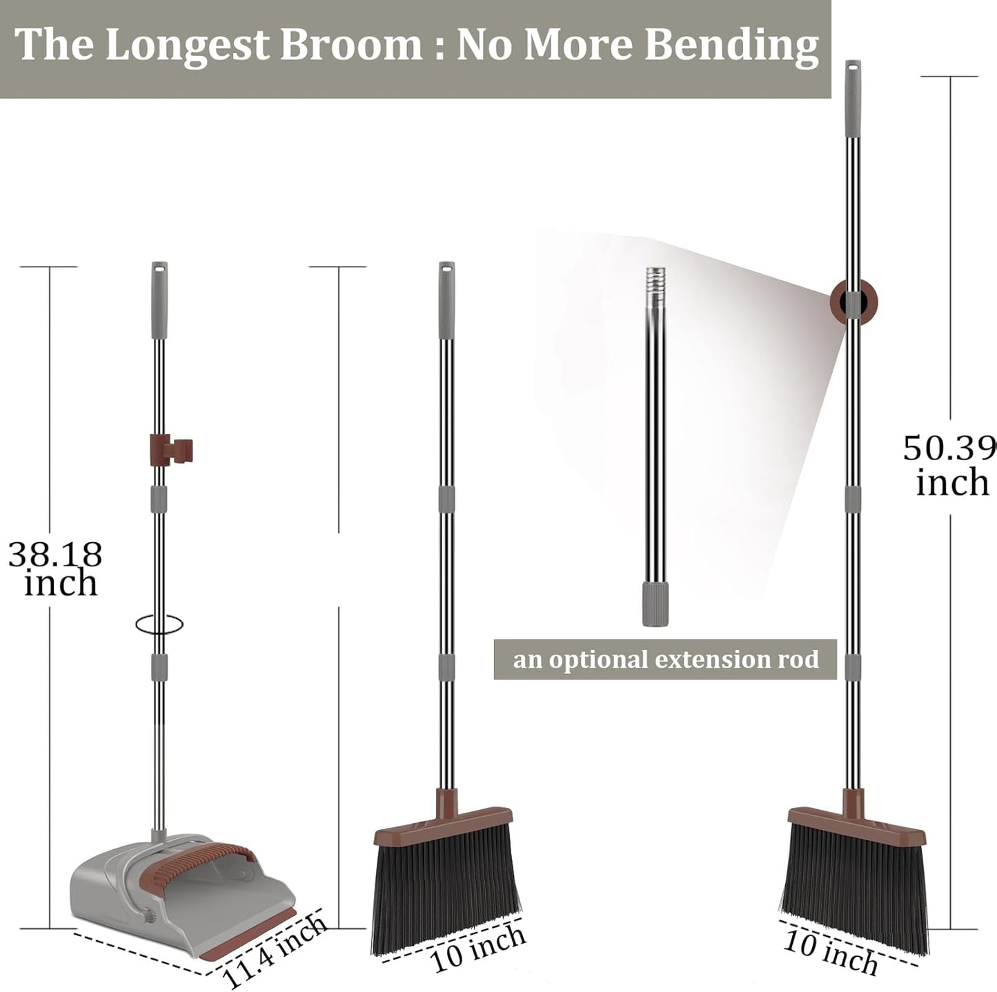 kelamayi Upgrade Broom and Dustpan Set, Self-Cleaning with Dustpan Teeth, Ideal for Dog Cat Pets