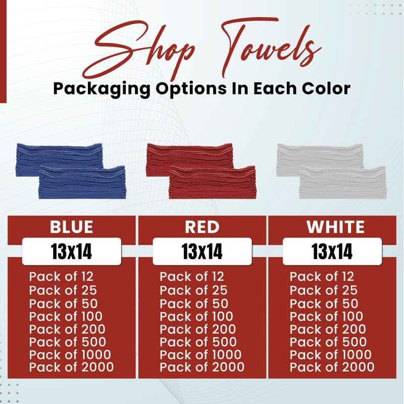 Shop Towels (Red, 1000-Pack) - Bulk Cleaning Towel in a Bag, Mechanic Cotton Wipes for Car