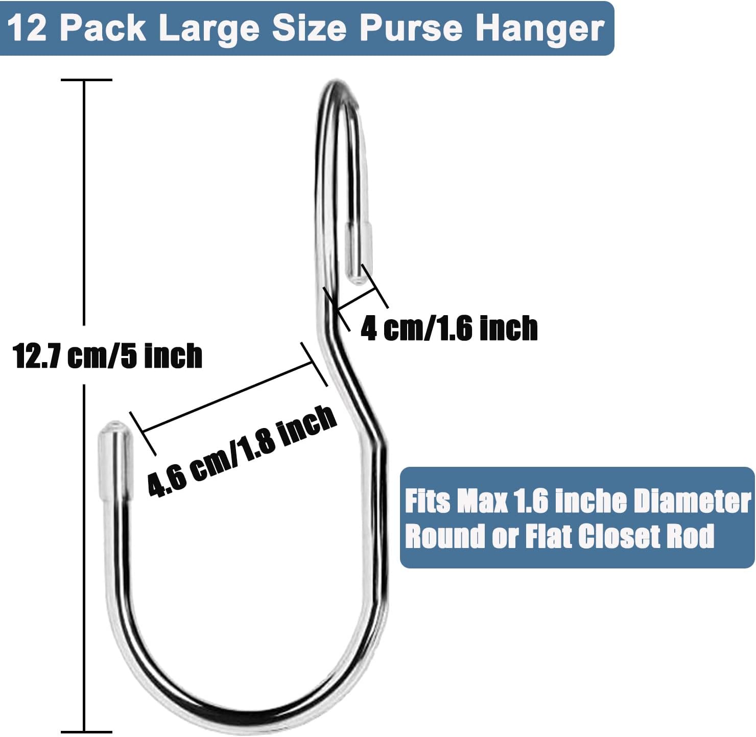 Unique Twist Design Bag Hanger Purse Hooks - 5 Inch Large Size Closet Rod Hooks for Hanging Bags