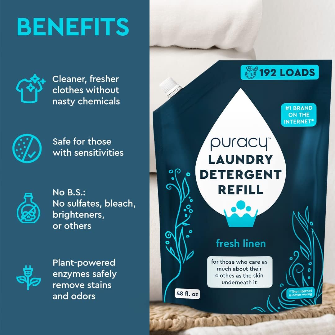 Puracy Laundry Detergent Refill - Enzyme-Powered Liquid Laundry Detergent Concentrate, Natural