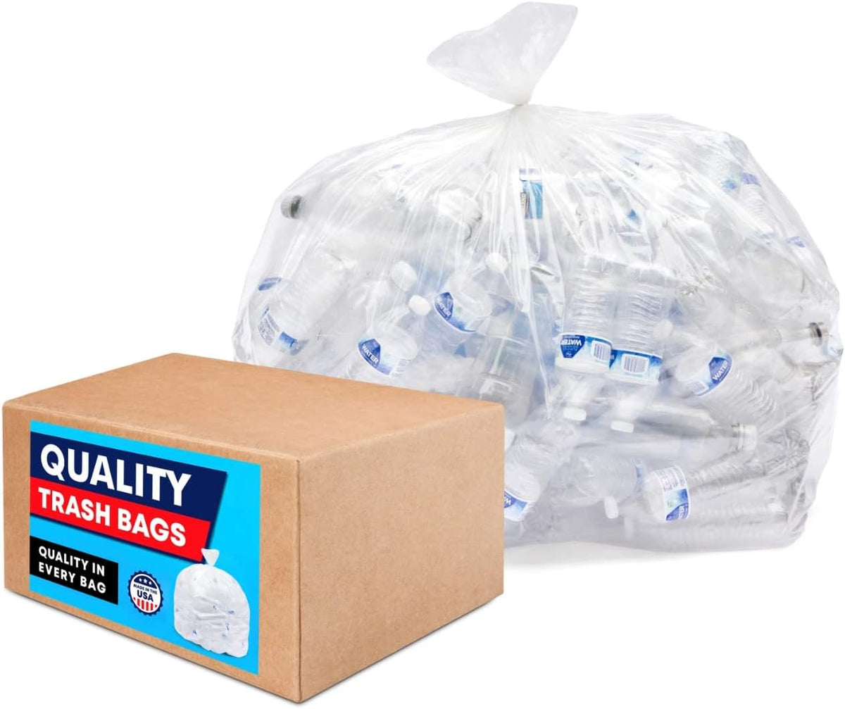 Tasker 30-33 Gallon Trash Bags Heavy Duty (Value 100/Bags w/Ties) Clear Large Plastic Recycling