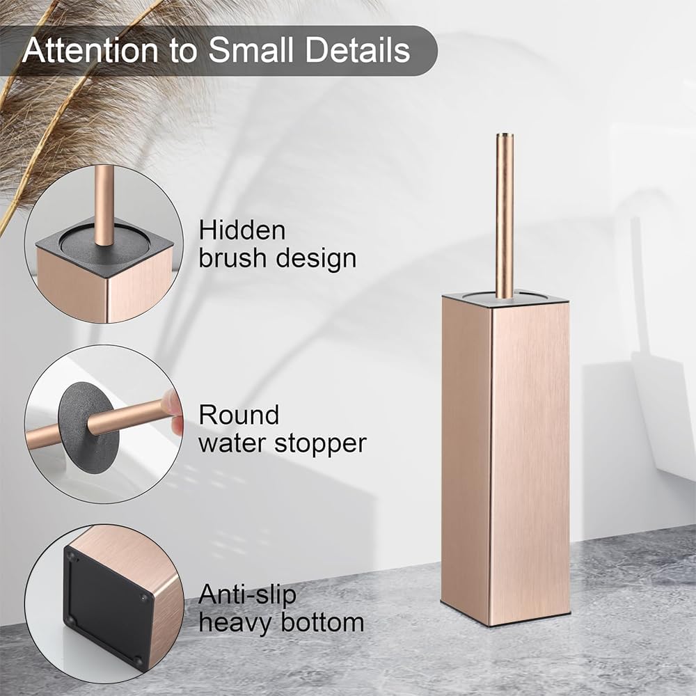 BGL Standing Toilet Brush and Holder Rose Gold Aluminium Toilet Bowl Cleaner Brush and Holder for