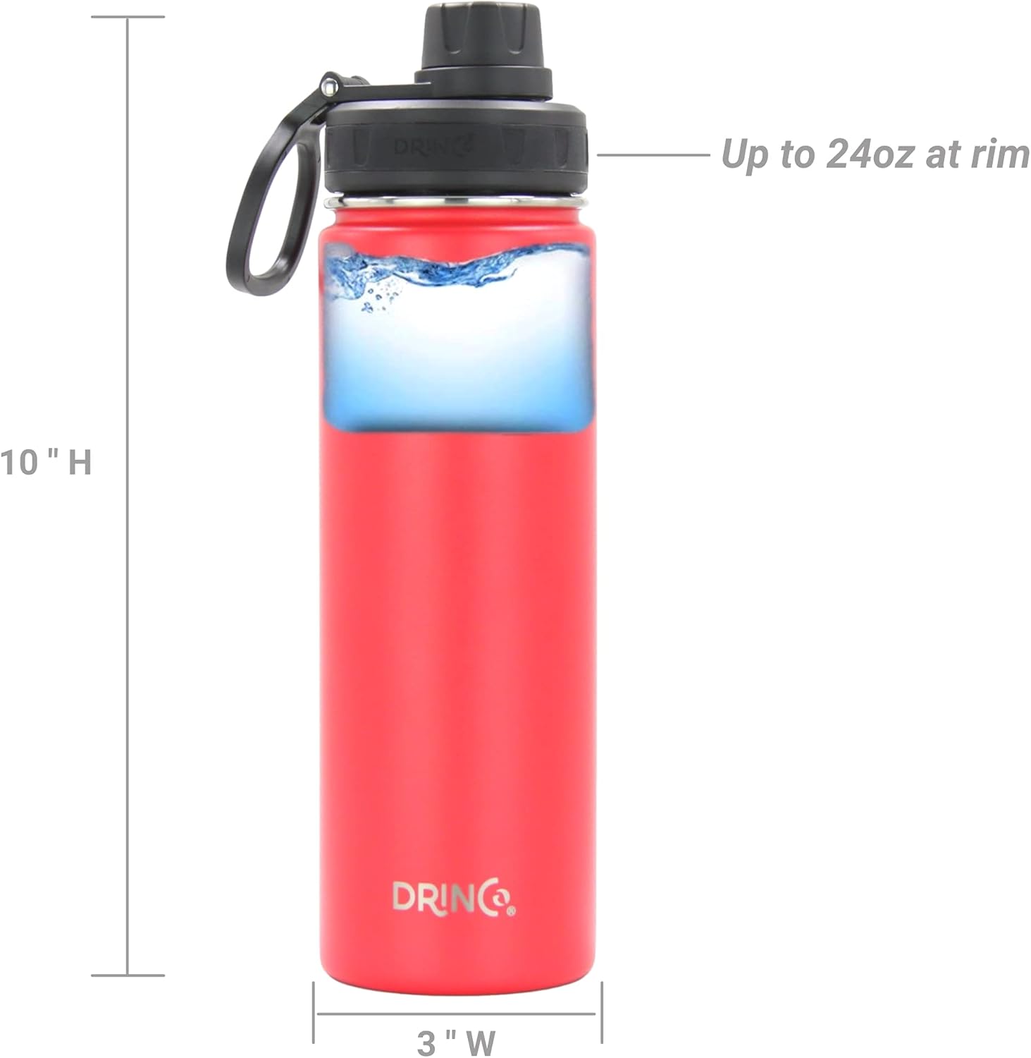 DRINCO Stainless Steel Water Bottle Spout Lid Vacuum Insulated Double Wall Water Bottle Wide Mouth