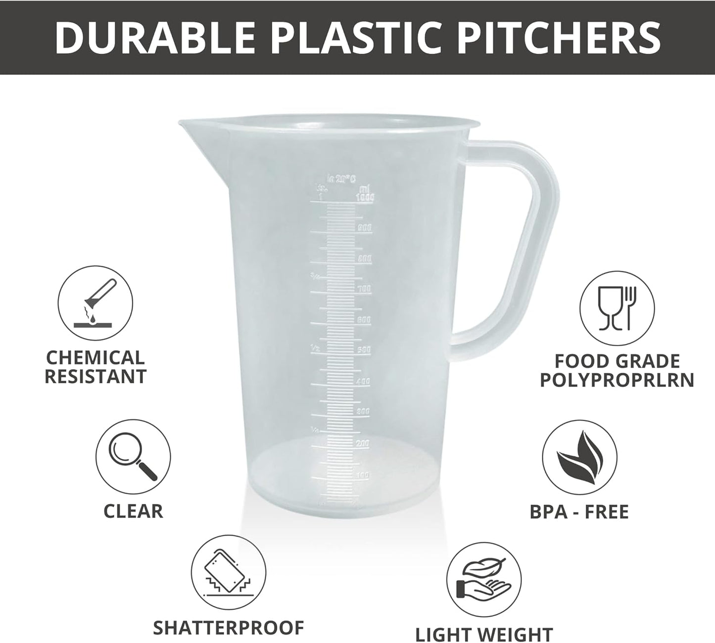 Plastic Graduated Measuring and Mixing Pitcher - 1000ml Plastic Graduated Measuring Pitcher - Large