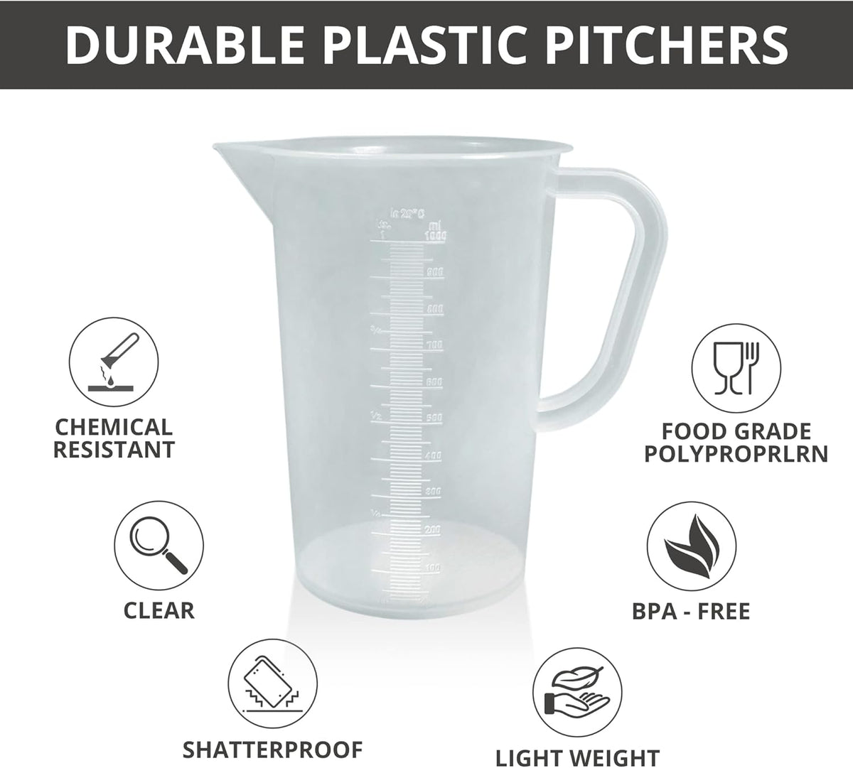 Plastic Graduated Measuring and Mixing Pitcher - 1000ml Plastic Graduated Measuring Pitcher - Large