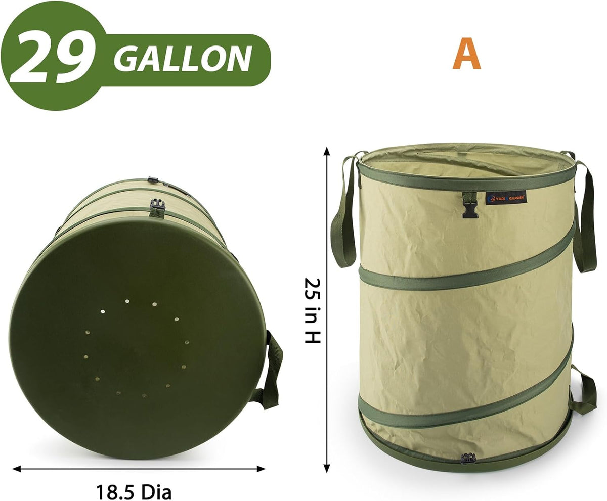 YUDI & GARDEN 29 Gallon Hard Bottom Collapsible Trash Can｜Collapsible Garden Bag｜Camping Trash Can