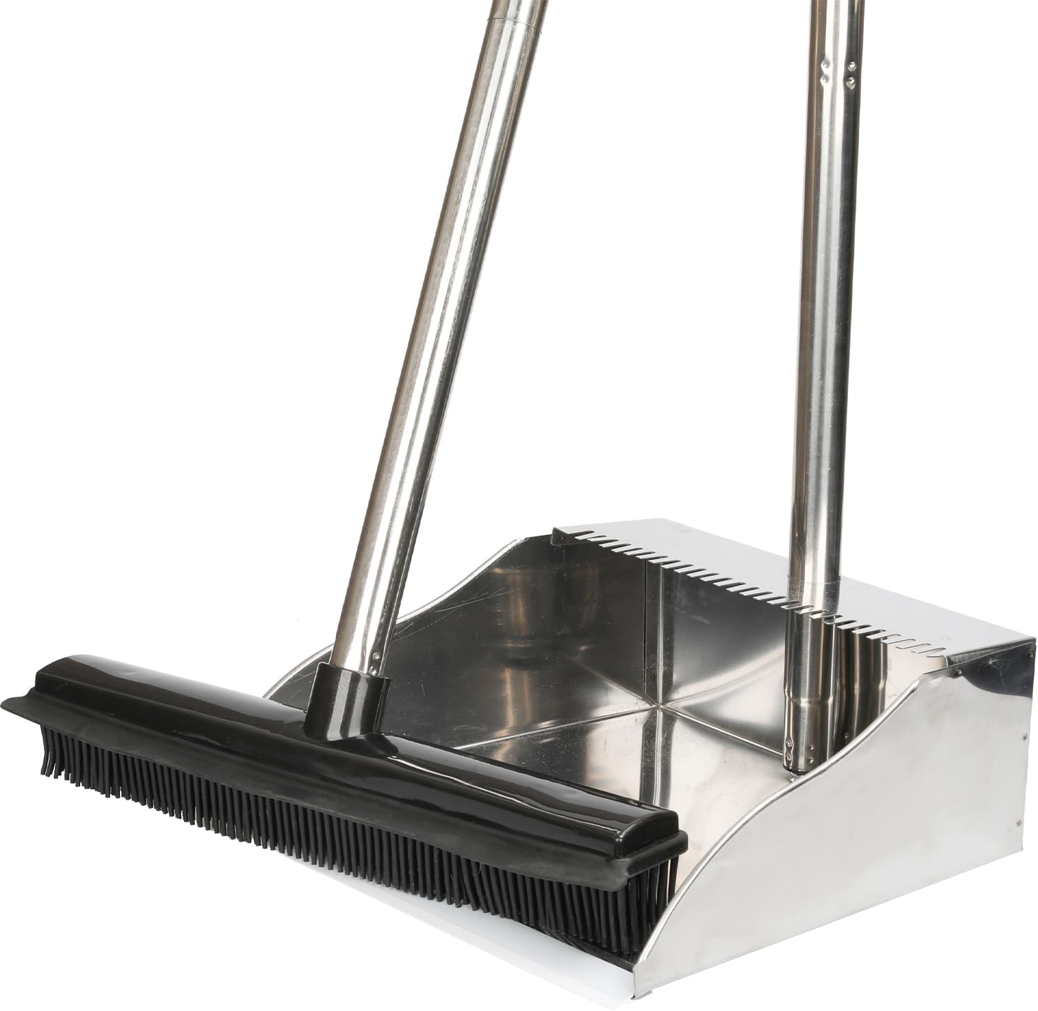 Rubber Broom and Dustpan Set,Pet Hair Removal Rubber Broom with Squeegee and Stainless Steel Dust
