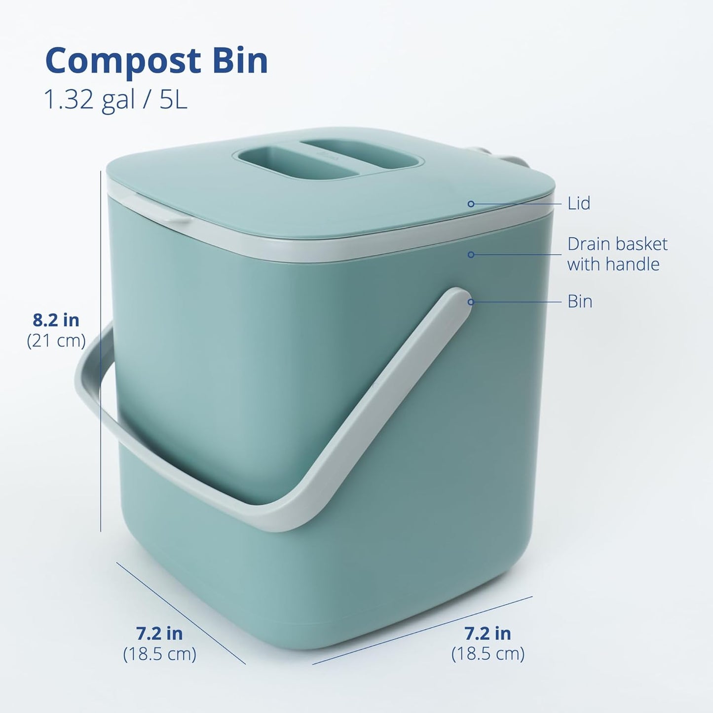 Blue Ginkgo Kitchen Compost Bin [5L / 1.32 GAL] – Filter-Free, Odor-Tight Countertop Food Waste