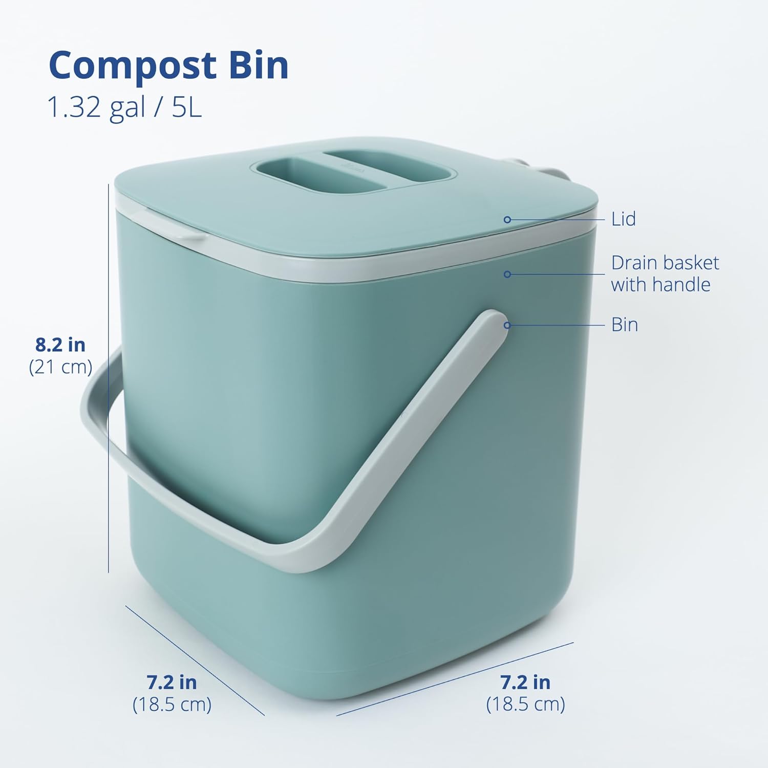 Blue Ginkgo Kitchen Compost Bin [5L / 1.32 GAL] – Filter-Free, Odor-Tight Countertop Food Waste