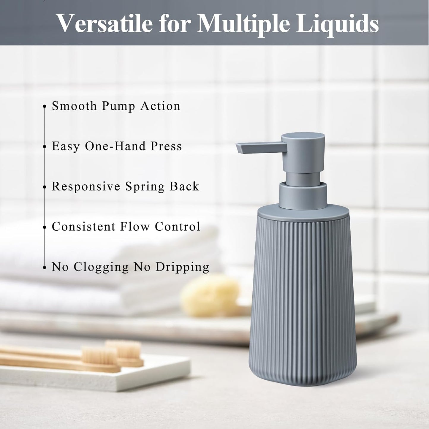 Gray 2 Pack Hand Soap Dispensers with No Rust Pump for Bathroom and Kitchen Countertops Refillable