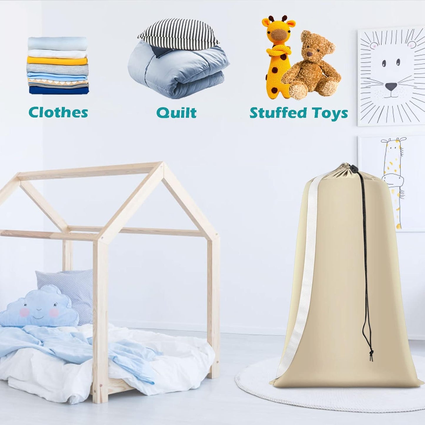 Heavy Duty Laundry Bag 2 Pack XL Nylon Laundry Bags with Straps, Washable Large Dirty Clothes