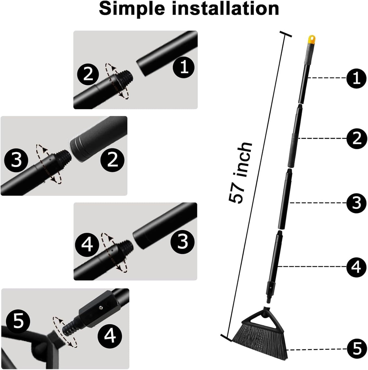 Heavy Duty Broom, Brooms for Sweeeping Indoor, Angle Broom with Long Pole, Outdoor Broom for