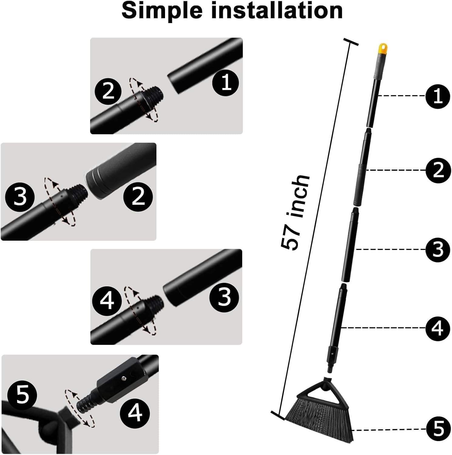 4PCS Heavy Duty Angle Broom, Long Pole Brooms for Indoor, Outdoor Sweeping, Kitchen to Courtyard