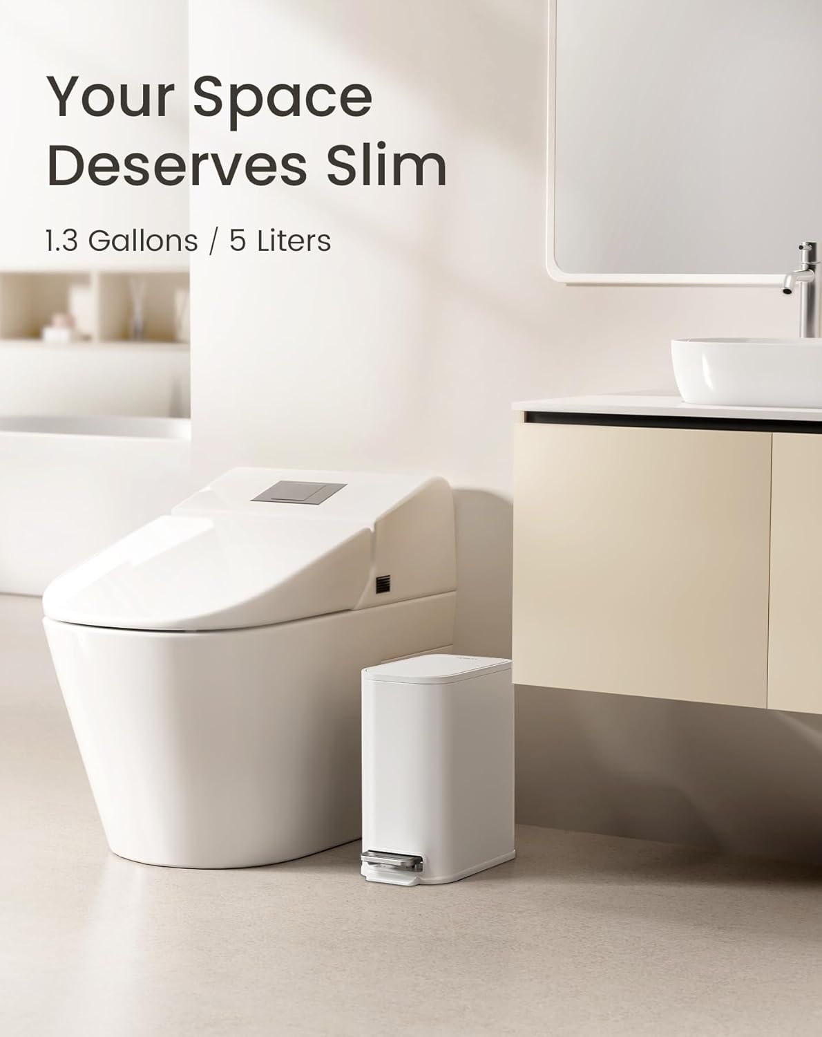 Cesun Small Bathroom Trash Can with Lid Soft Close, Step Pedal, 5 Liter / 1.3 Gallon Stainless