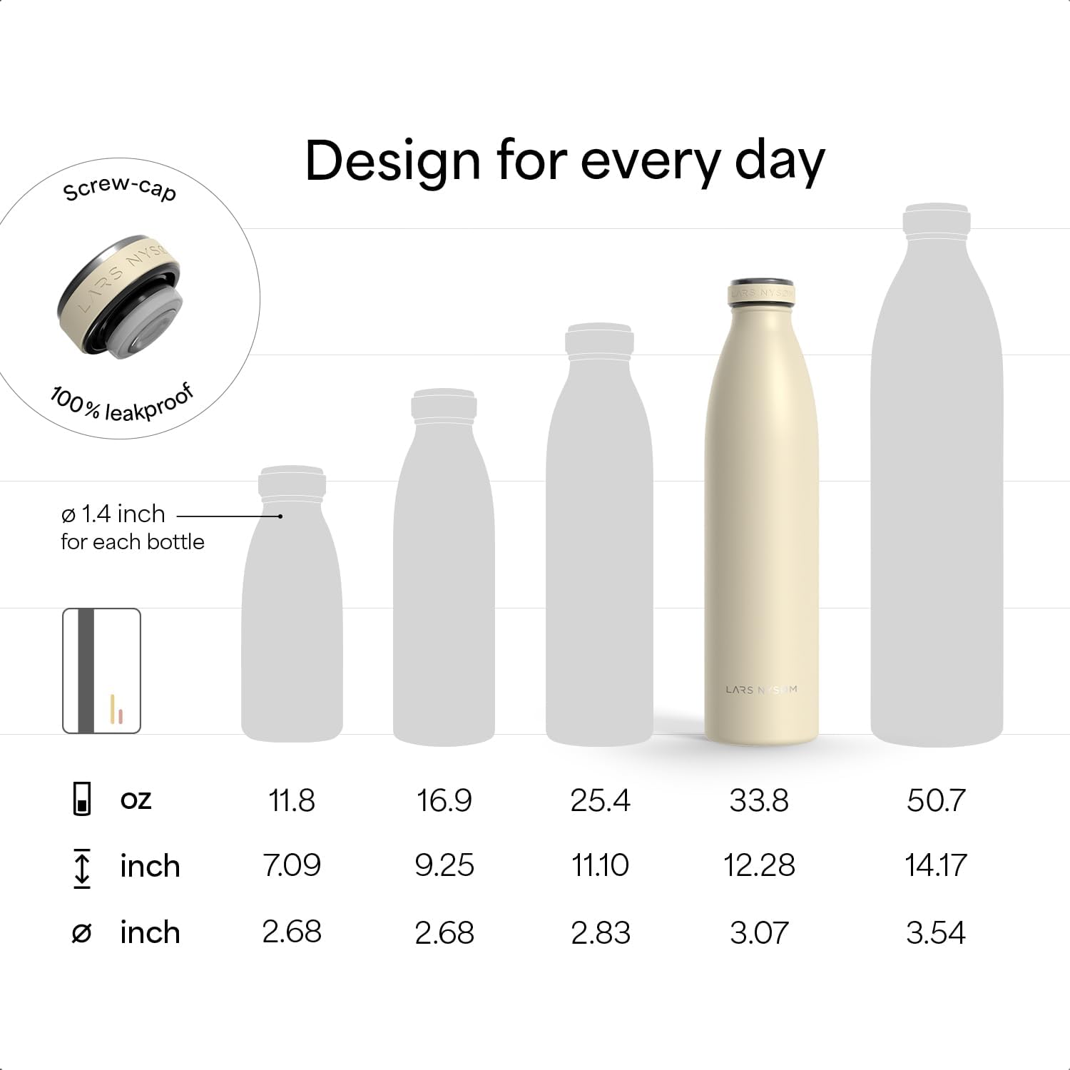 LARS NYSØM Stainless Steel Insulated Water Bottle 12oz 17oz 25oz 34oz 51oz | Insulated Thermo Flask