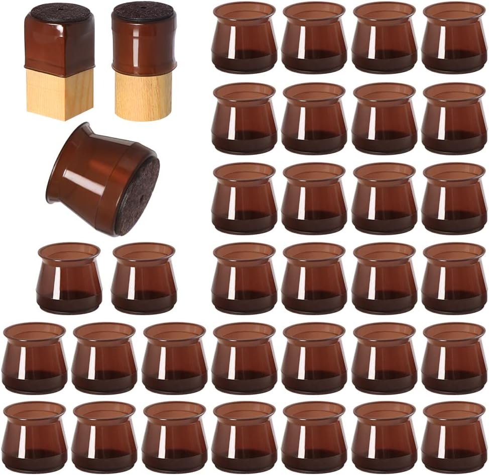 32 Pcs Silicone Chair Leg Floor Protectors for Hardwood Floors, Brown Felt Bottom Chair Leg Covers