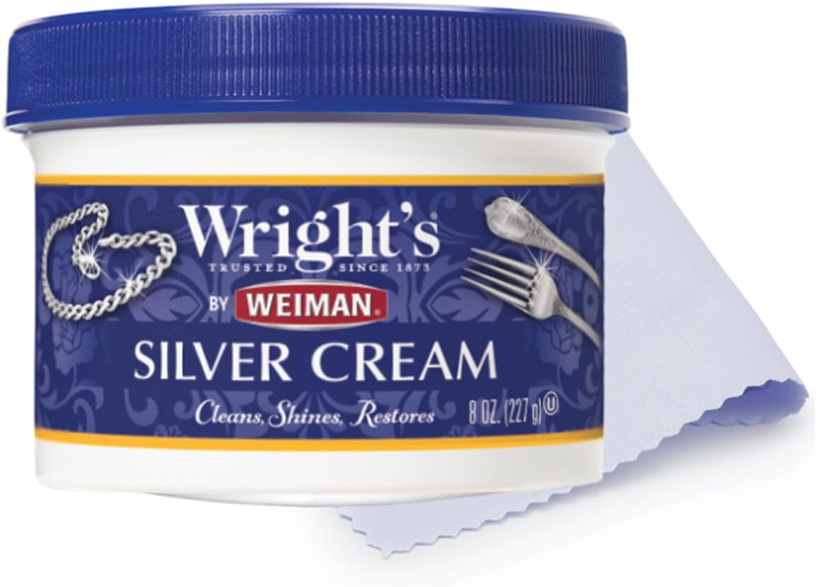 Wright's by Weiman Silver Cleaner and Polish Cream with Polishing Cloth, Ammonia-Free, Gently Clean
