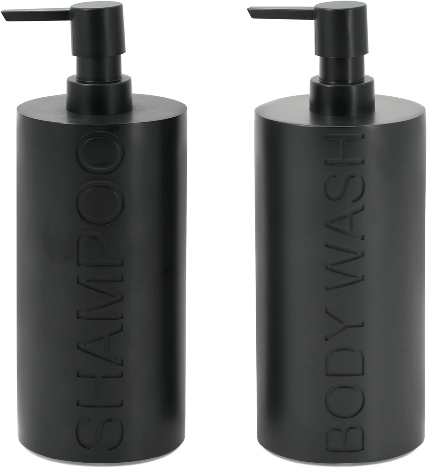 Matte Black Resin 2 Piece Shampoo and Body Wash Dispenser Set, Luxurious Refillable Pump Bottles
