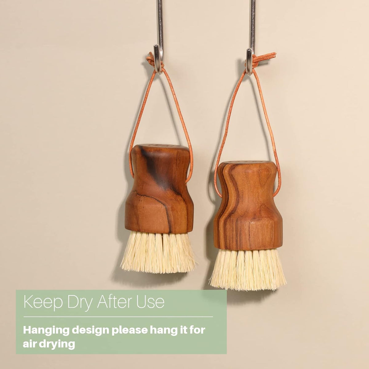 Teak Dish Scrub Brush 3PCS by HTB, Good Grip Small Wooden Dish Brush with Teak Handle & Sisal