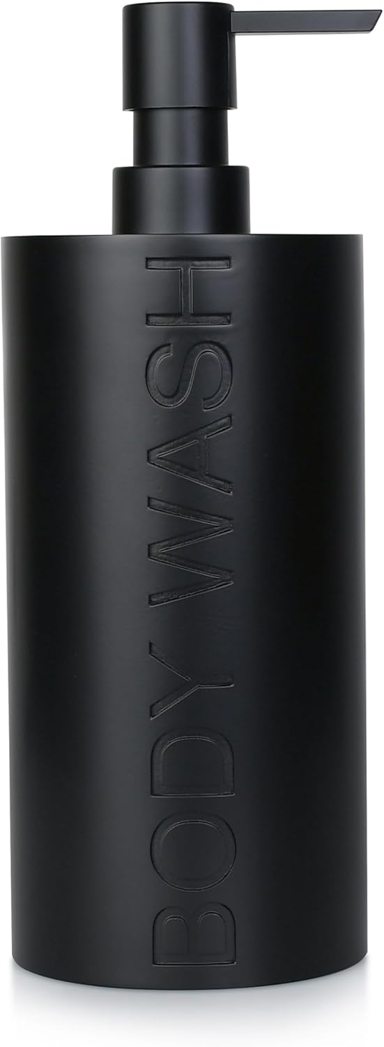 Matte Black Body Wash Dispenser Luxurious Refillable Pump Bottle with Embossed Text, Durable
