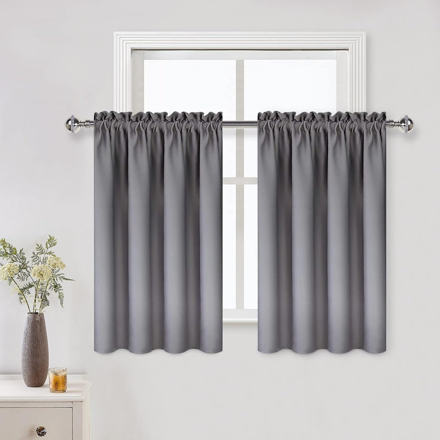 DWCN Short Grey Blackout Curtains for Small Window, Thermal Insulated Energy Saving Room Darkening