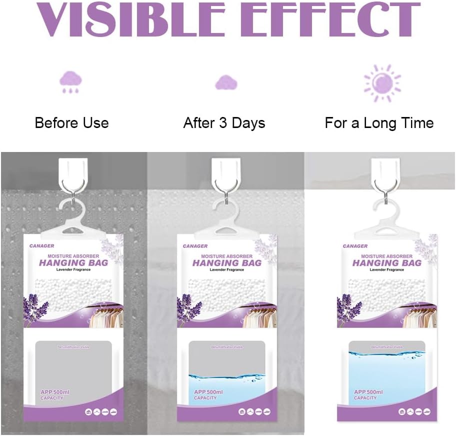 CANAGER Hanging Moisture Absorber, Lavender Vanilla Moistureproof Hanging Bag, Dehumidifier Bag (8